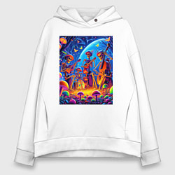 Толстовка оверсайз женская Концерт ансамбля скелетов под луной, цвет: белый