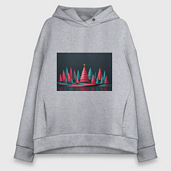 Толстовка оверсайз женская Новогодний ночной лес, цвет: меланж