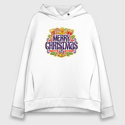 Толстовка оверсайз женская Merry christmas, цвет: белый