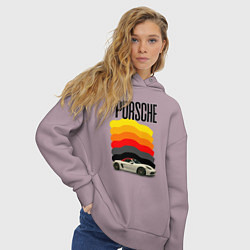 Толстовка оверсайз женская Автомобиль Porsche на фоне флага ФРГ, цвет: сиреневый — фото 2