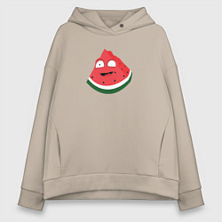 Толстовка оверсайз женская Арбуз озадаченно улыбается - мем, цвет: миндальный