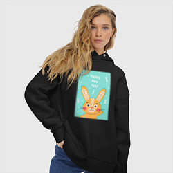 Толстовка оверсайз женская Новогодний милый заяц, цвет: черный — фото 2