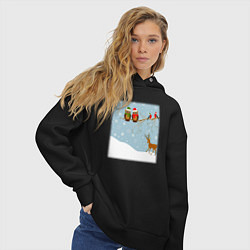 Толстовка оверсайз женская Новогодние птицы на ветке, цвет: черный — фото 2