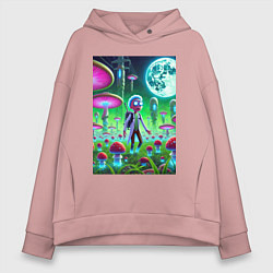Толстовка оверсайз женская Морти потерял Рика на мухоморной планете, цвет: пыльно-розовый