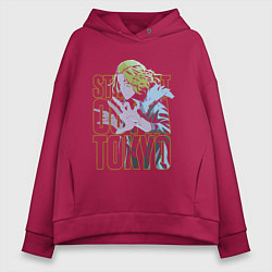 Толстовка оверсайз женская Токийские мстители Мандзиро Сано неон, цвет: маджента