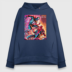 Толстовка оверсайз женская Spider-man vs Venom ai art fantasy, цвет: тёмно-синий