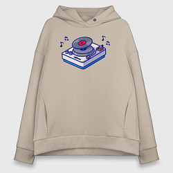Толстовка оверсайз женская Музыкальный виниловый проигрыватель, цвет: миндальный