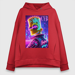 Толстовка оверсайз женская Cyber Bart - neon glow, цвет: красный