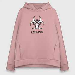 Толстовка оверсайз женская Biohazard черно белый, цвет: пыльно-розовый