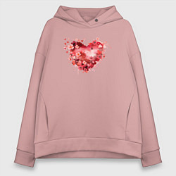 Толстовка оверсайз женская Цветы и сердечки, цвет: пыльно-розовый