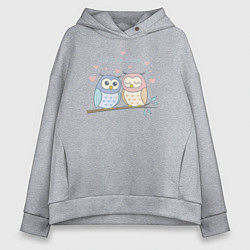 Толстовка оверсайз женская Влюбленные совушки, цвет: меланж
