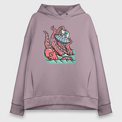 Толстовка оверсайз женская Осьминог и НЛО, цвет: сиреневый