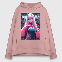 Толстовка оверсайз женская Darling in the Franxx - zero two - ai art, цвет: пыльно-розовый