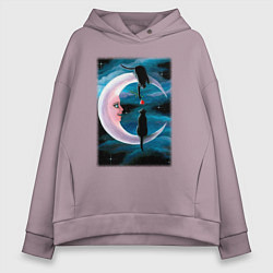 Толстовка оверсайз женская Кошачья любовь на луне, цвет: сиреневый