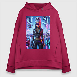 Толстовка оверсайз женская Cyber girl Barbie - neon glow, цвет: маджента