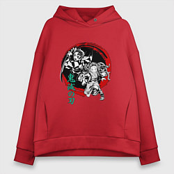 Толстовка оверсайз женская Клинок рассекающий демонов Незуко и Тандзиро круг, цвет: красный