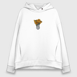 Толстовка оверсайз женская Букет подсолнухов, цвет: белый