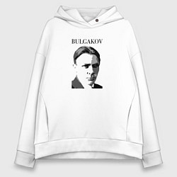 Толстовка оверсайз женская Михаил Булгаков портрет в черно-белом, цвет: белый