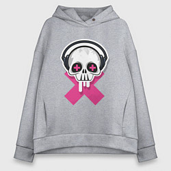 Толстовка оверсайз женская Череп в наушниках, цвет: меланж