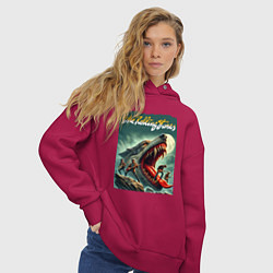 Толстовка оверсайз женская Rolling Stones - wolfs mouth, цвет: маджента — фото 2