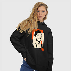Толстовка оверсайз женская Девушка с помадой в стиле поп-арт, цвет: черный — фото 2