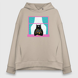 Толстовка оверсайз женская Мишка в окошке, цвет: миндальный