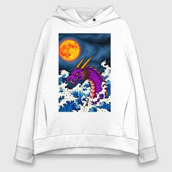 Толстовка оверсайз женская Японский фиолетовый дракон, цвет: белый