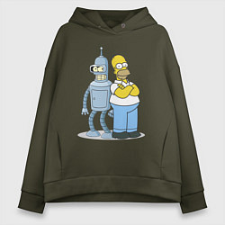Толстовка оверсайз женская Гомер и Бендер, цвет: хаки