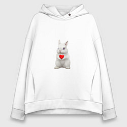 Толстовка оверсайз женская Белый кролик с сердечком, цвет: белый