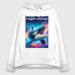 Толстовка оверсайз женская Space killer whale - ai art fantasy, цвет: белый