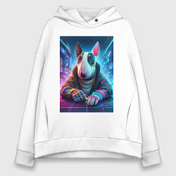 Толстовка оверсайз женская Cool bull terrier - cyberpunk, цвет: белый