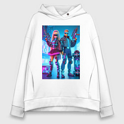Толстовка оверсайз женская Ken and Barbie - cyberpunk ai art, цвет: белый