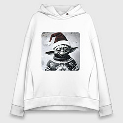 Толстовка оверсайз женская Винтажный Йода в свитере, цвет: белый