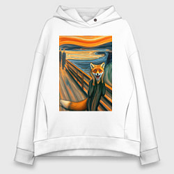 Толстовка оверсайз женская Лиса кричит - мем картина от нейросети, цвет: белый