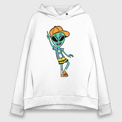 Толстовка оверсайз женская Инопланетянин в кепке танцует, цвет: белый