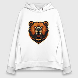 Толстовка оверсайз женская Рычащий медведь, цвет: белый