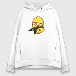 Толстовка оверсайз женская Цыпленок и автомат, цвет: белый