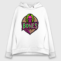 Толстовка оверсайз женская Bones кислотный череп, цвет: белый