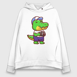 Толстовка оверсайз женская Крокодил с фотиком, цвет: белый