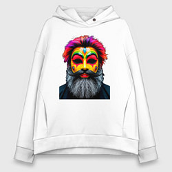 Толстовка оверсайз женская Человек в карнавальной маске, цвет: белый