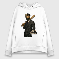 Толстовка оверсайз женская XXXTentacion с битой, цвет: белый
