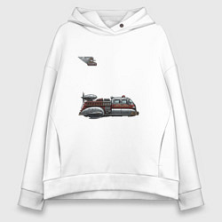 Толстовка оверсайз женская Летающая пожарная машина ретрофутуризм, цвет: белый