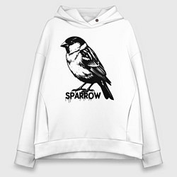 Толстовка оверсайз женская Графический воробей, цвет: белый