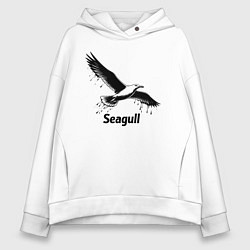 Толстовка оверсайз женская Чайка черной краской, цвет: белый