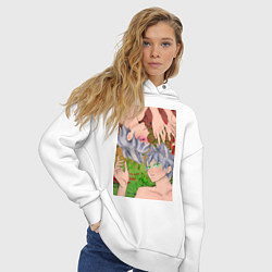 Толстовка оверсайз женская Кицуне близнецы, цвет: белый — фото 2