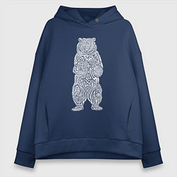 Толстовка оверсайз женская Медведь оберег в виде кельтского орнамента, цвет: тёмно-синий
