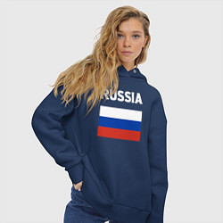 Толстовка оверсайз женская Russia flag, цвет: тёмно-синий — фото 2