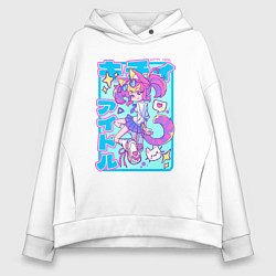 Толстовка оверсайз женская Аниме айдол - девочка-кошка - y2k Kawaii girl, цвет: белый