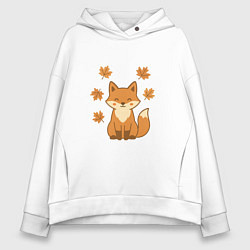 Толстовка оверсайз женская Лиса с листьями, цвет: белый