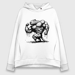 Толстовка оверсайз женская Капибара бодибилдер, цвет: белый